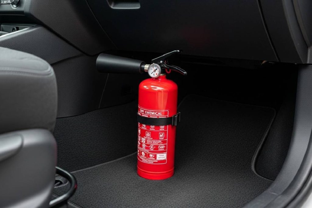 Driver using portable jump starter power bank to start car battery