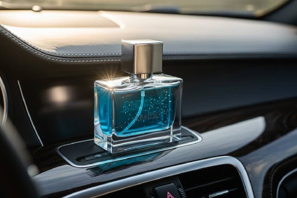 Luxury car perfume placed on dashboard for fresh interior fragrance