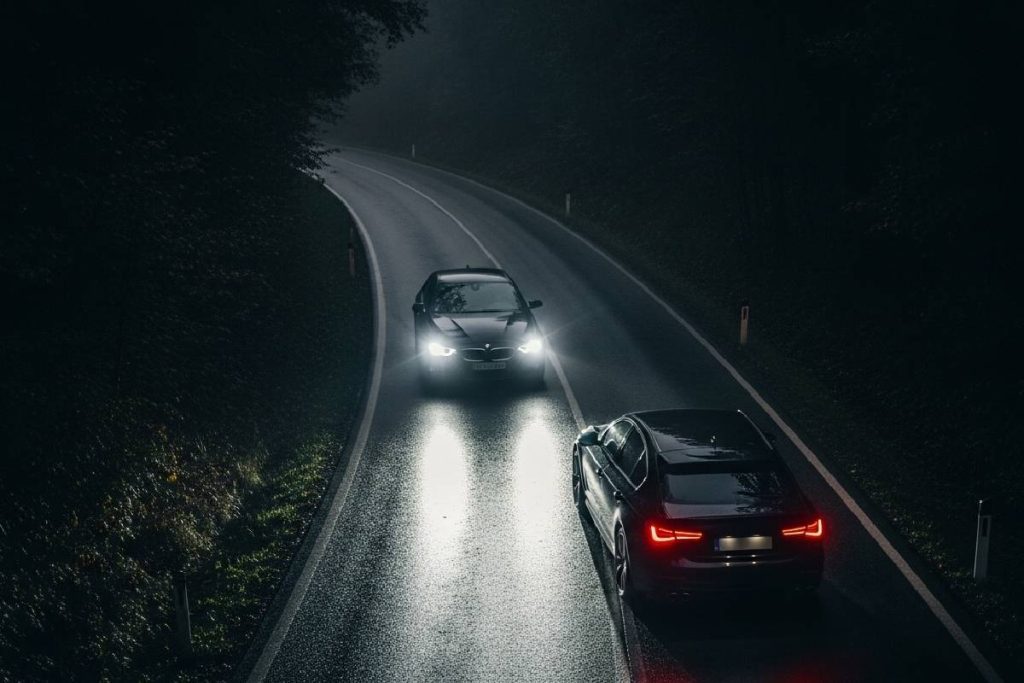 Car with bright LED headlights for safe night driving